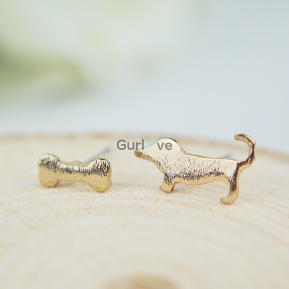 Dog Bone Stud Earrings - Picture 3 of 4